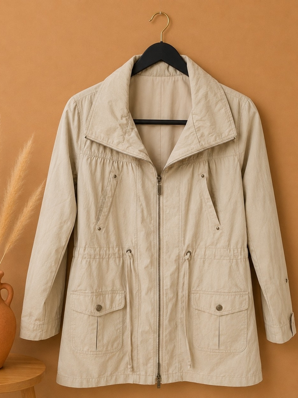 Jockey Sand Lightweight Zip-Front Utility Jacket